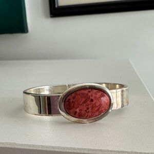 Silver Tone and Red Stone Women's Bangle